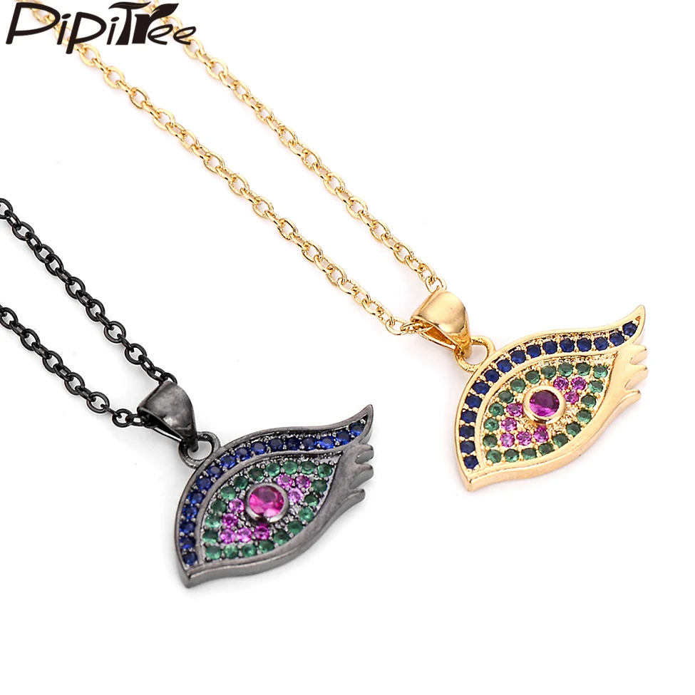 

Pipitree Fashion Multi AAA CZ Zircon Evil Eye Necklaces & Pendants for Women Men Copper Chain Collier Choker Necklace Jewelry