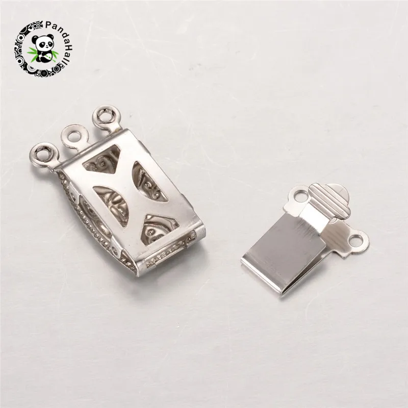 10sets Rectangle 304 Stainless Steel Box Clasps Multi-Strand Clasps 24.5mm 20mm