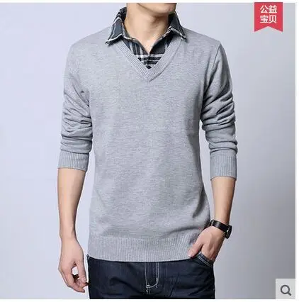 Новое поступление мужской свитер из двух частей, мужская рубашка, модная повседневная Однотонная рубашка с воротником, большие размеры s m L XL 2XL 3XL 4XL 5XL - Цвет: gray 2