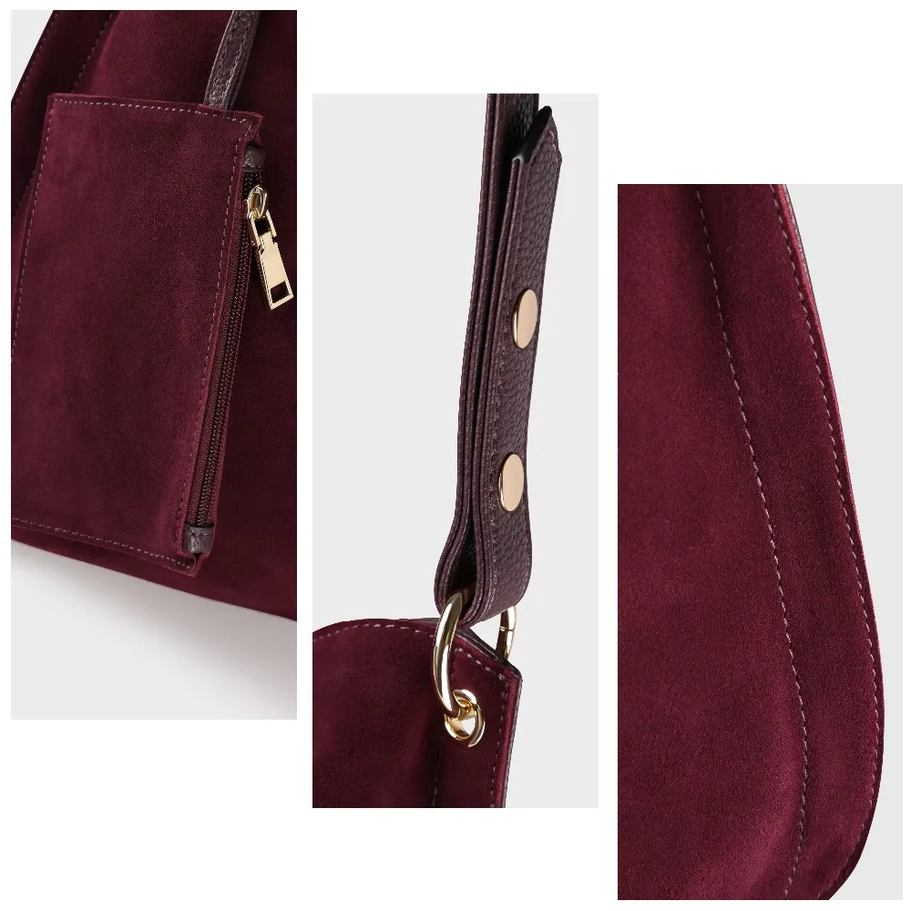  Nico Louise Women Real Split Suede Leather Hobo Bag Design Female Leisure Large Shoulder Bags With  - 32829214561