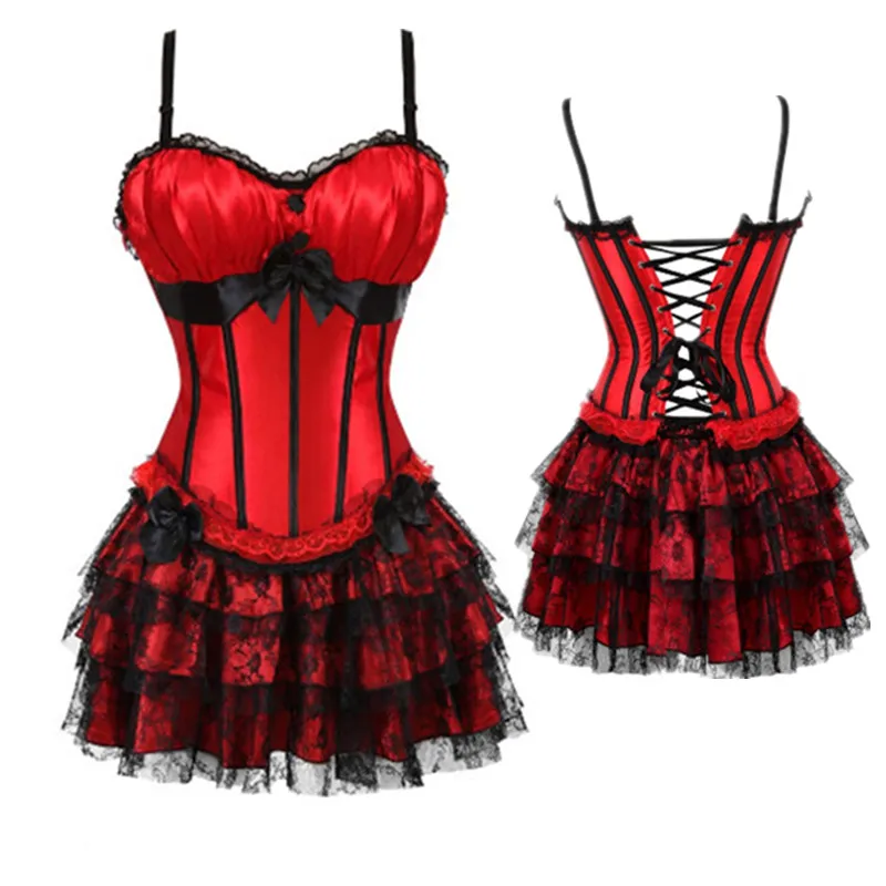 Корсеты burlesque платье с юбкой винтажные костюмы Полосатый Цветочный корсет на