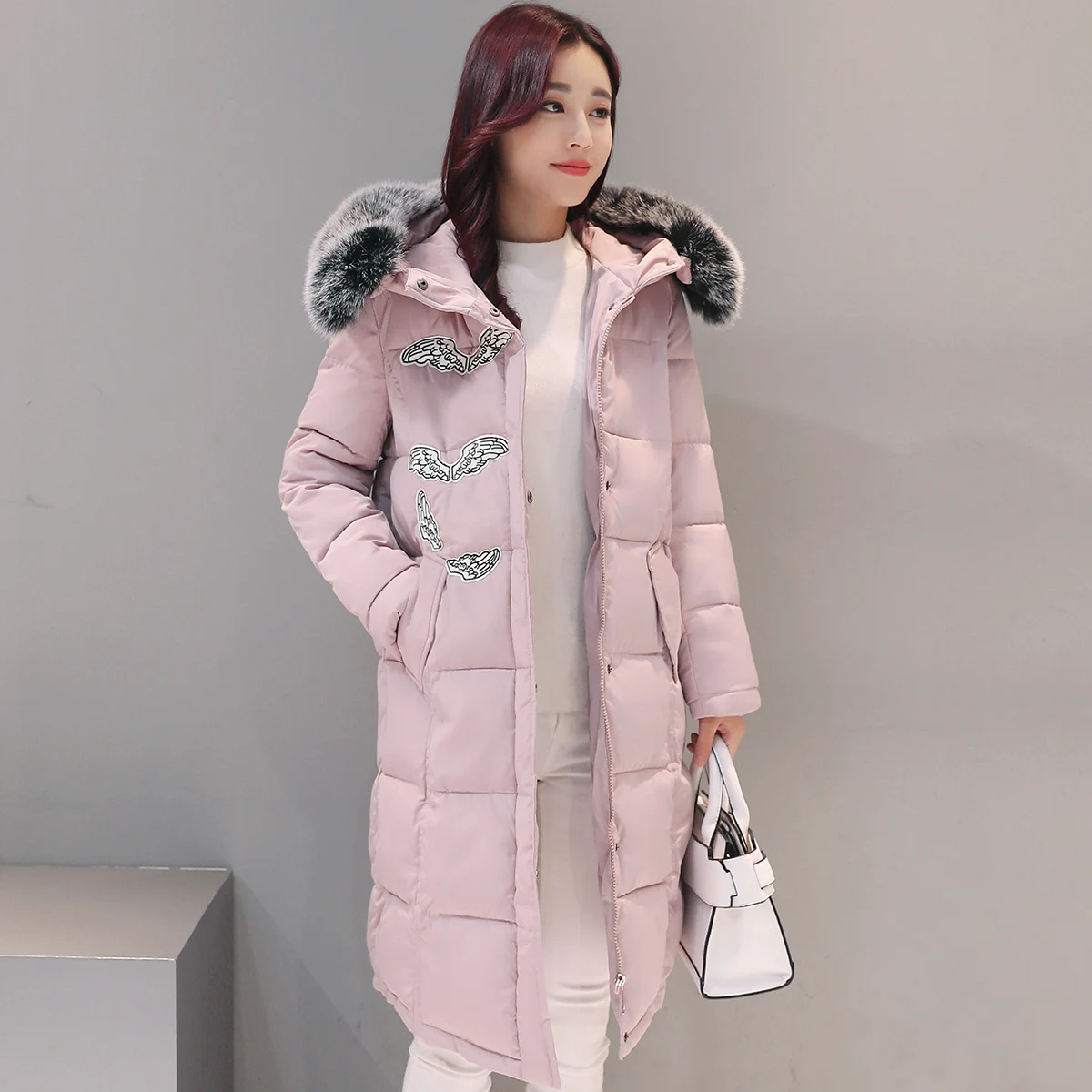 M 2XL 2016 New Women s Winter Coat Solid Medium Long Jacket With Fur Hooded Cotton
