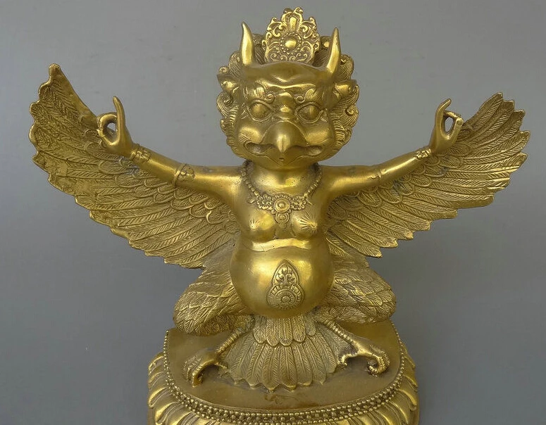 

R0720 Details about 10" Tibet Buddhism Brass Redpoll Winged Garuda Bird Eagle God Buddha Statue Set (B0328)