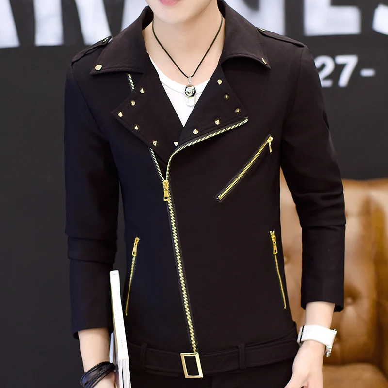 

2019 spring men's motorcycle jacket men's lapel trend handsome jacket autumn and winter men's personality short jacket