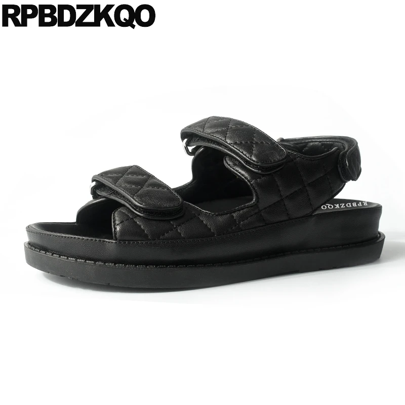 

high quality genuine leather 11 designer luxury summer black women shoes embellished big size double strap sandals sneakers