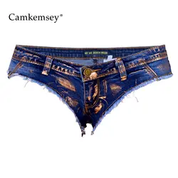 CamKemsey вечерние Клубные пикантные низкой талией Мини шорты Для женщин деним микро шорты женские летняя пляжная одежда синие джинсы