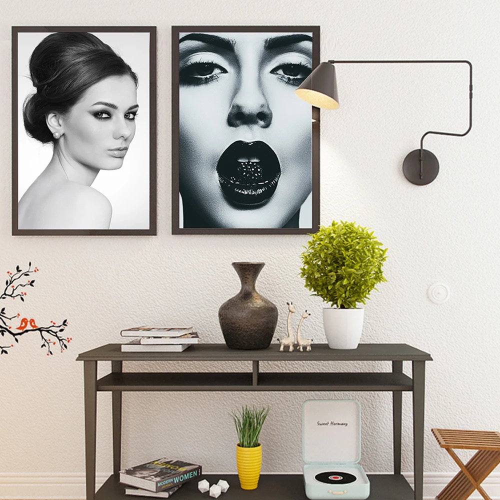 Xdr026 Black White Modern Sexy Canvas Painting Colorful Makeup Red