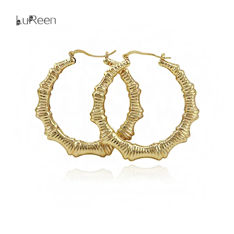 

LuReen Punk Rose Gold Big Bamboo Hoop Earring Large Basketball Wives Round Circle Statement Earring Nightclub Jewelry LE0085