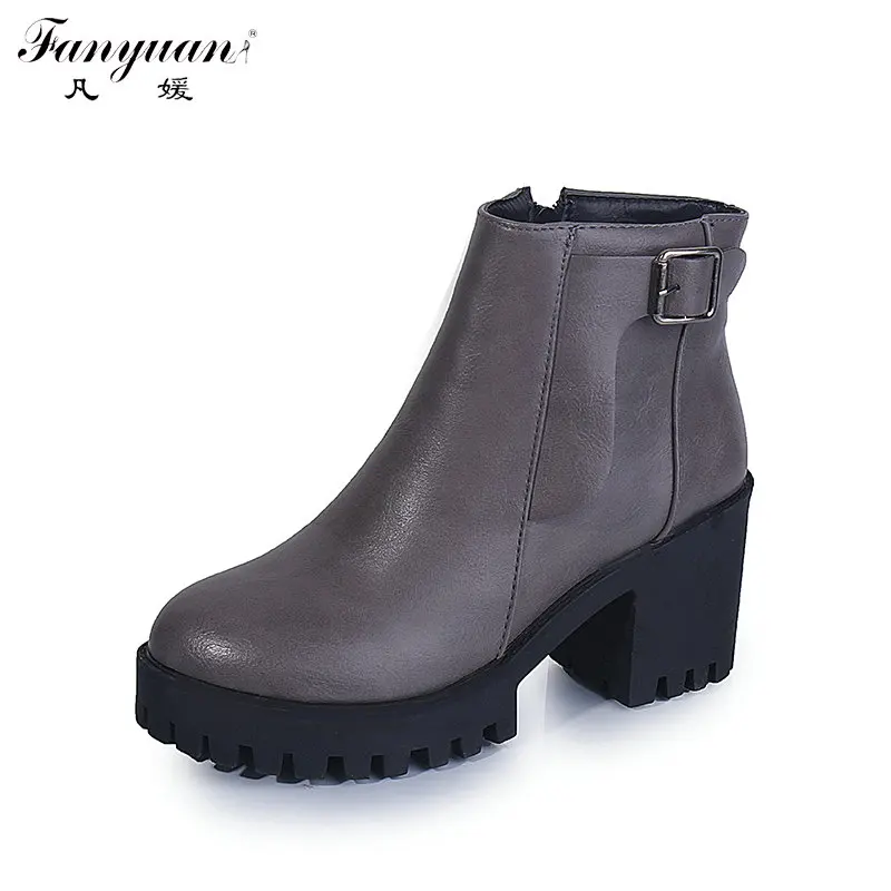 

Fashion 2016 New Arrival Spring/Autumn Shoes for Women Zip Pointed Toe Buckle Decoration Square High Heel Ankle Rubber Boots