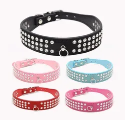 New style hot selling pet dog cat collar with diamond soft genuine leather puppy necklace pet collar 5 colors pet supplier New style hot selling pet dog cat collar with diamond soft genuine leather puppy necklace pet collar 5 colors pet supplier