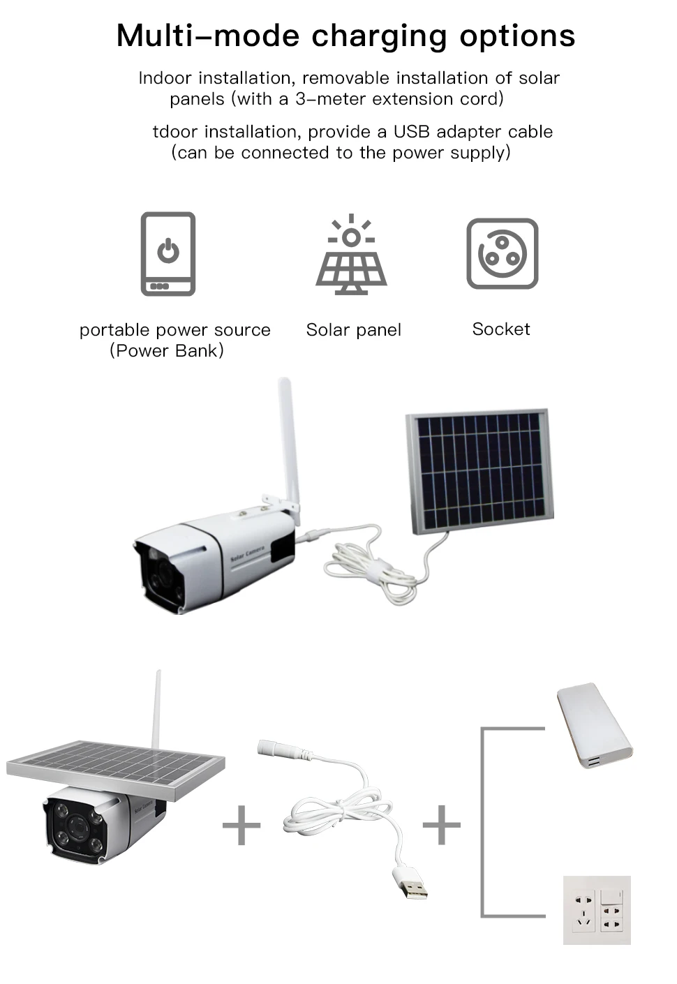 Открытый 2MP IP67 Водонепроницаемый 1080 P AI Интеллектуальный монитор для безопасности солнечной камеры