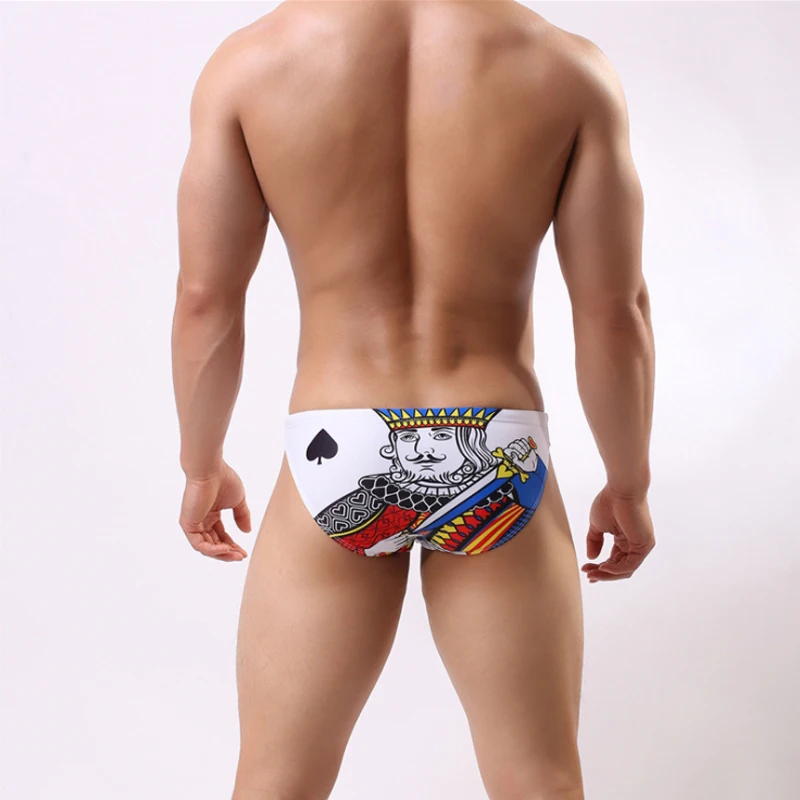 

WD180 New 2018 sexy low waist men swimwear cards printing swimsuit beach board surfing men swim trunk shorts briefs bathing suit