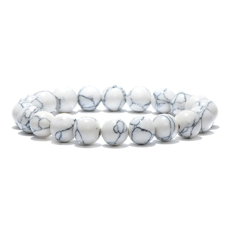 Минималистский натуральный камень Круглый браслет из бисера Будда тигр глаз камень Йога Медитация браслет для мужчин женщин ювелирные изделия Bijoux - Окраска металла: White Turquoise