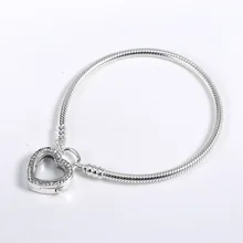 Браслеты из стерлингового серебра 925 пробы с прозрачным CZ плавающим сердцем браслет с замком подходит Европейскому бренду Талисман из бусин ручной работы браслеты ювелирные изделия