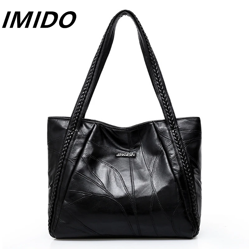 

IMIDO 2019 Spring Summer New Style Simple Portable Female Shoulder Bag Splice Sheepskin So Soft Shopping Travel Luxury Designer
