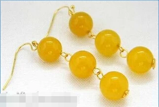 

Wholesale FREE SHIPPING J@F 2'' 10mm round yellow jade earring
