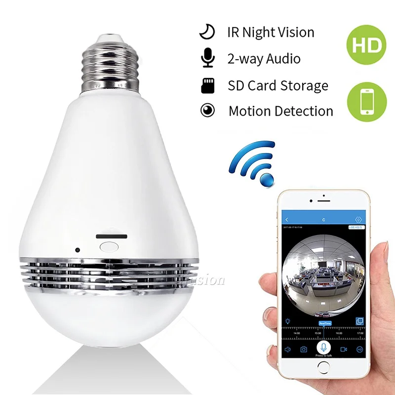 

WiFi Bulb Mini Camera IP Home Panoramic Micro Cam FishEye 360 degree 960P HD Night Vision Motion Sensosr CCTV Security Camcorder