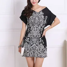 vestido feminino women plus size summer dresses 2017 Loose Ethnic Print Skater Batwing sleeve tunics vin tunic dresses elegant