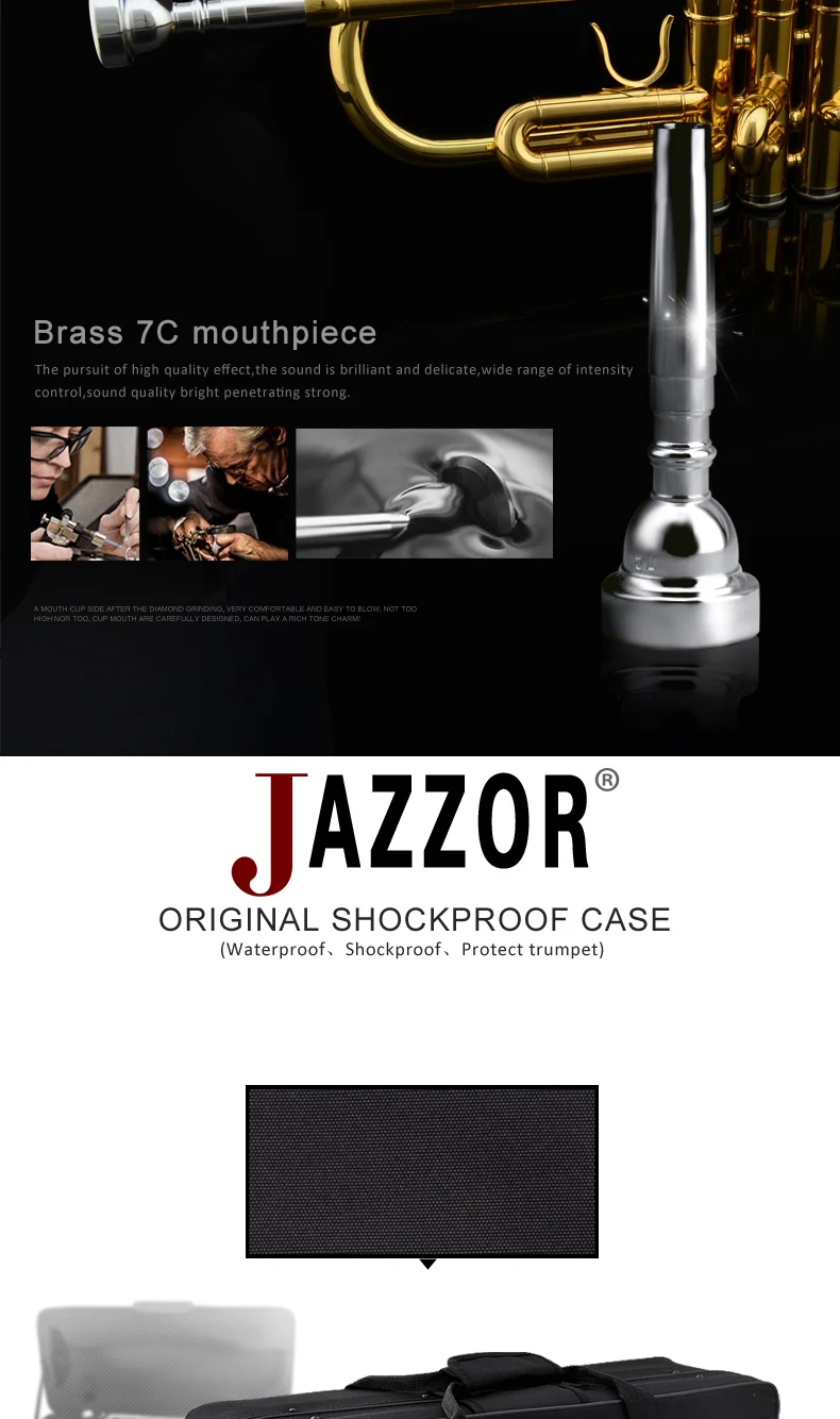 JAZZOR JZTR-300 B плоская позолоченная труба с лаковым покрытием латунные духовые инструменты с футляром и мундштуком