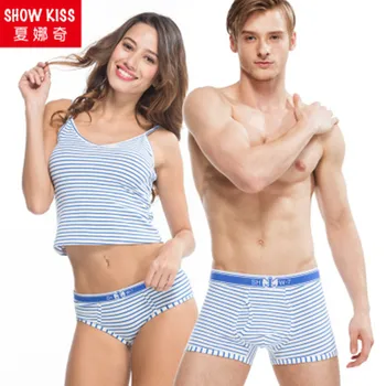 

New cotton Couple underwear male boxer shorts and female underpants personality stripe panties for couple