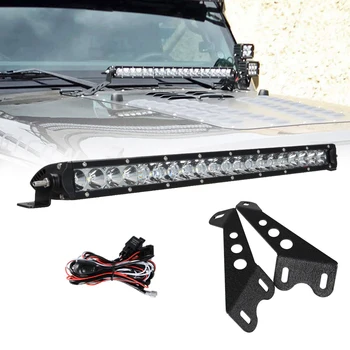 

20 inch 100W LED Light Bar Hood Mount Bracket Kit 8000Lm Single Row with High Quality LED Chips for Jeep JK Wrangler 07-15