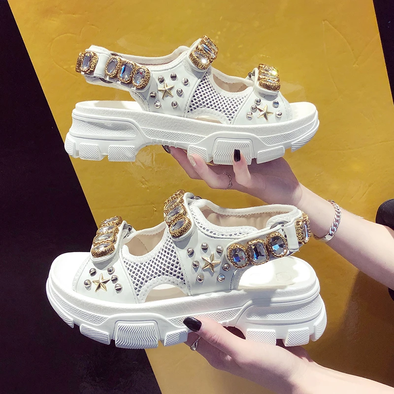 

Summer Rhinestone Women Sandals shoes women 2019 Breathable Comfortable Non-slip Ladies Walking Beach Sandals women Shoes &73