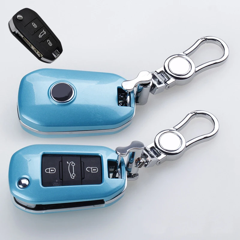 

Paint Craft Car key cover case holder ring chain ABS+alloy For Peugeot 208 2008 3008 408 508 for 3 button folding / smart