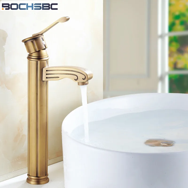 BOCHSBC Antique Brass Faucet European Retro Gold Faucets Vintage Bathroom Faucet Deck Mounted