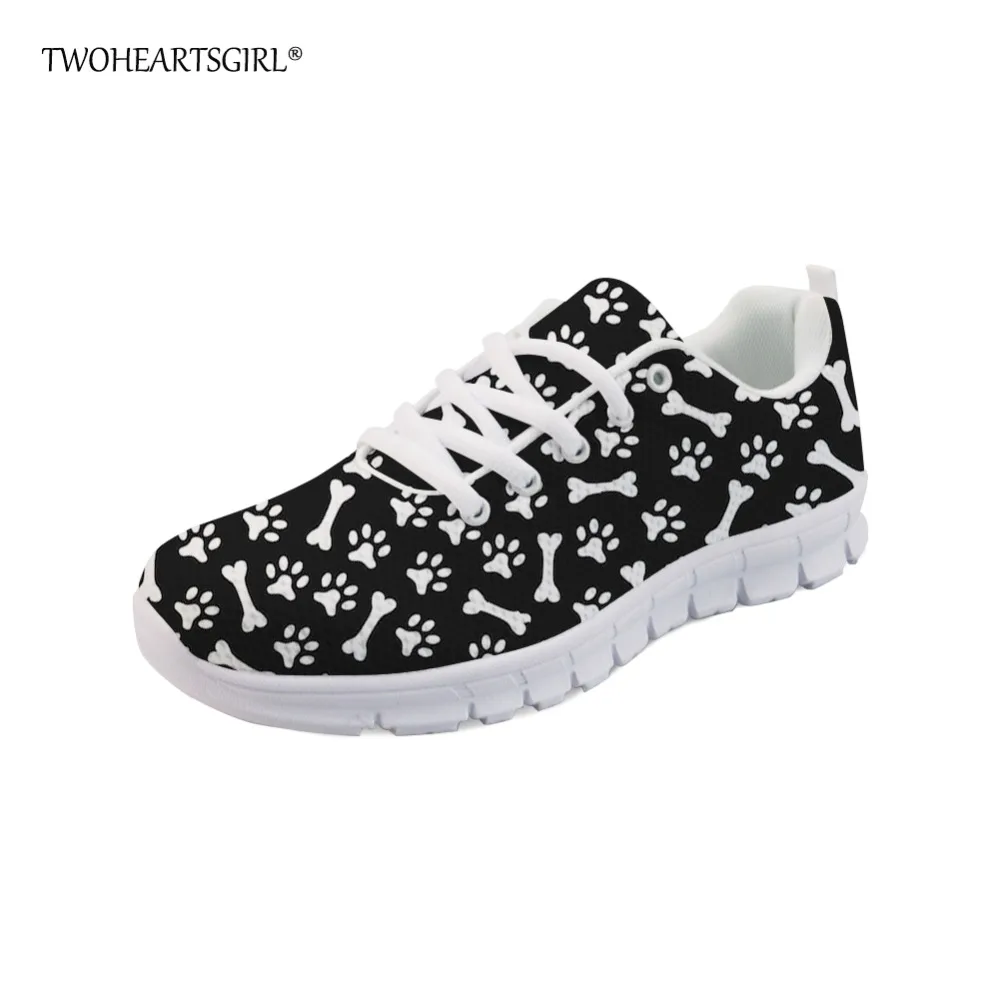 

Twoheartsgirl Black Dog Paw Bones Vulcanize Sneakers for Women, Breathable Spring Female Mesh Flats, Comfortable Mesh Shoes