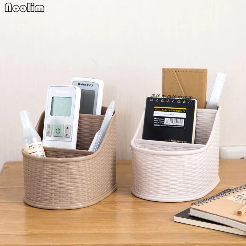 

NOOLIM Retro Desktop Box Remote Control Organizer Widely Use Weave Texture Storage Box Cosmetics Pen Box Makeup Brushes Holder