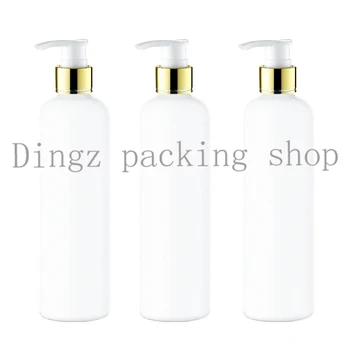 

300ml white gold collar lotion pump shampoo bottle containers for cosmetic packaging,amber pet bottle with liquid soap dispenser