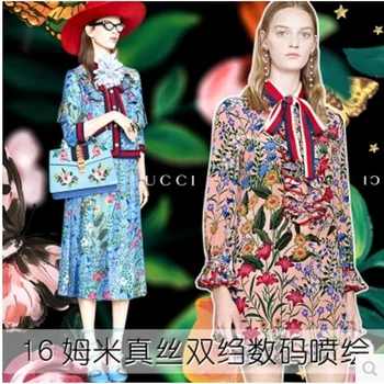 

2018 Spring Summer Insect Heavy Silk Digital Printing Crepe de Chine Fabric Shirt Clothing Fabrics Bedding Decor Mateial Meter