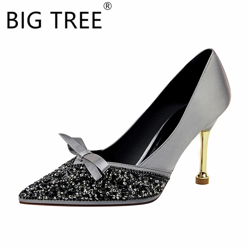 

BIGTREE 2019 new spring fashion stiletto heels shallow mouth pointed high heels bow women's shoes