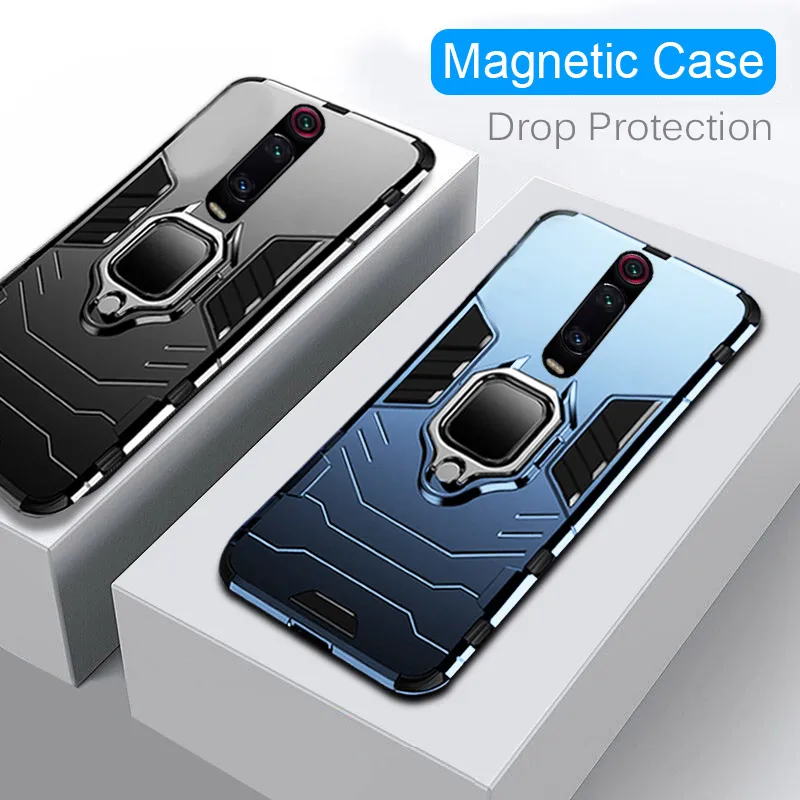 

Luxury Armor Magnetic Bumper Case On The For Oneplus 7 Pro 7 Shockproof Case Cover For OnePuls 6 6T Silicone Case Car Ring