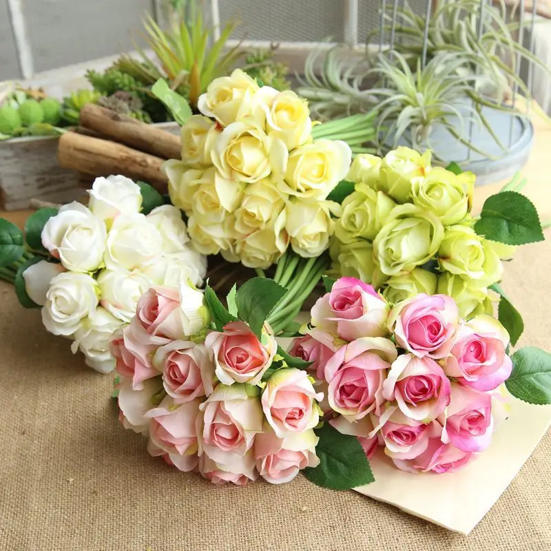 11 шт./букет, настоящие на ощупь цветы, искусственные розы, букет Флорес, искусственные цветы для свадебного украшения, вечерние, домашний декор