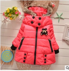 Хлопковые пуховики/пальто для девочек, детская верхняя одежда и пальто, детская осенне-зимняя хлопковая стеганая куртка с рисунком медведя для девочек, пальто