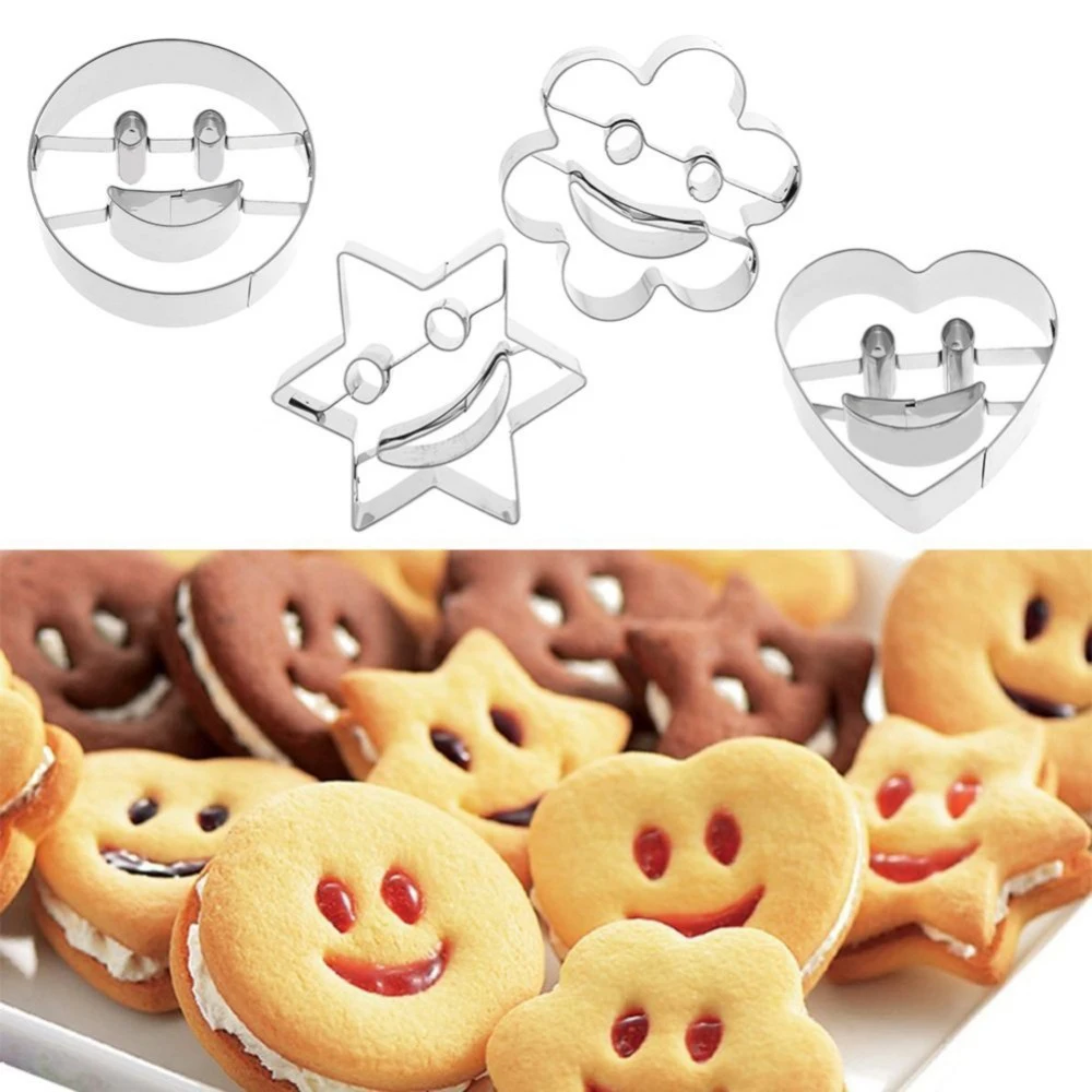 

4Pcs/Set Smiling Face Cookies mold Cutter Pastry Biscuit Cake Decorating Mold For Moulds Fruit Vegetable Cookie kitchen Tools