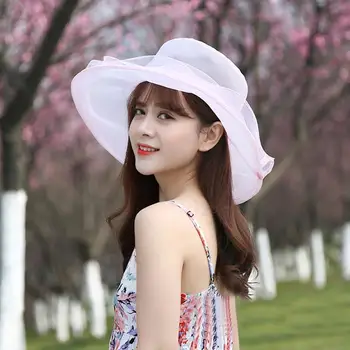 

Hats 2019 New Summer Elegant Womens Hat Wide Brim Wedding Church Occasional Organza Sun Hats Outdoor Activities Wear Sun Shelf