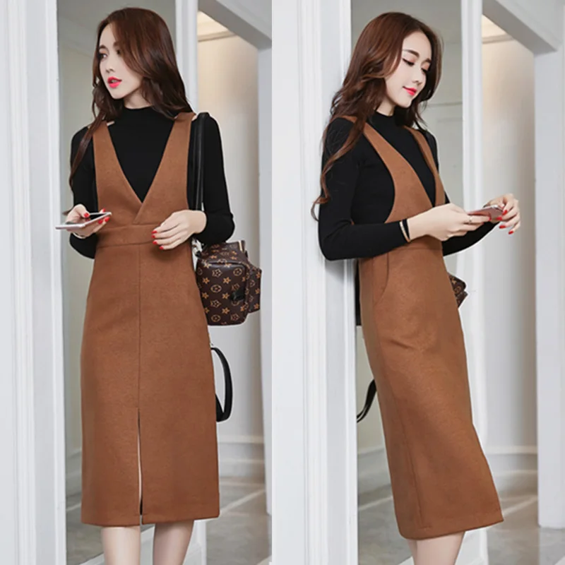 

2016 Autumn Winter New Fashion Women Woolen Vest Dress Ladies Customize Made Casual Plus Size Wool Dresses Vestido Feminino