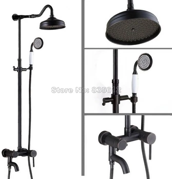 

Wall Mounted Black Oil Rubbed Bronze 8 inch Shower Head Rain Shower Faucet Set Bathroom Single Handle Bathtub Mixer Tap Wrs644