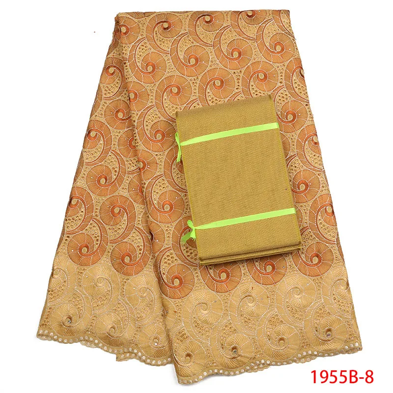 cotton Fabric 2018 High Quality Embroidered Trim stones cotton Lace Fabric yellow Color African Fabric Lace For Women AMY1955B-2