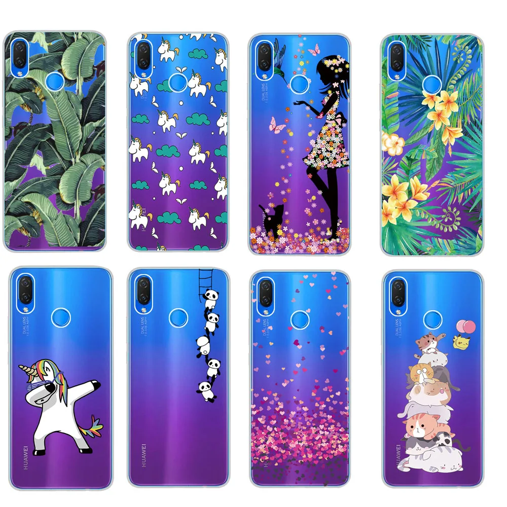 

Slim Thin Transparent Animal Patterned Soft TPU Case Cover For Huawei Nova 3 Lotus Capa P Smart Plus Honor 8X P20 P30 2019 Case