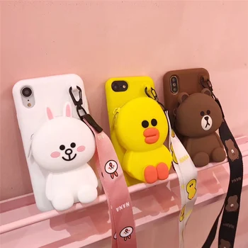 

3D Cute Cartoon Wallet Purse Phone Case for iPhone 6 6s Plus 7 8 Plus X XR XS 11 Pro Max Soft Silicone Back Cover Coque Fundas