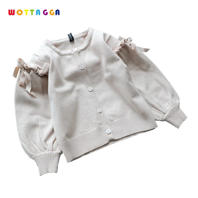 

WOTTAGGA 2018 Spring Sweater Kids Girls Thin Bowknot Pure Fashion Outer Coat Kids Cardigan Toddler Clothing 3-8Y