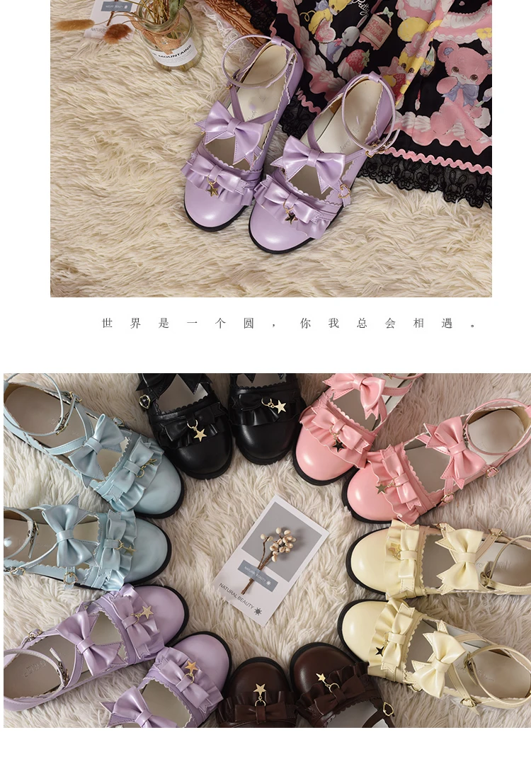 Японские милые туфли с ремешками, туфли в стиле «Лолита» круглый носок в винтажном стиле; кружевной бант с перекрестными ремешками и с пряжкой обувь Kawaii платья диснеевских принцесс лоли женская обувь