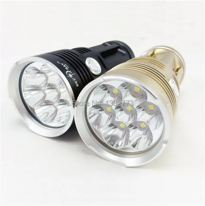 

SKY RAY King 7T6 Cree Flashlight Black&Golden 7xCREE XM-L T6 10000-Lumen 3 Modes LED Flashlight(4x18650 battery)