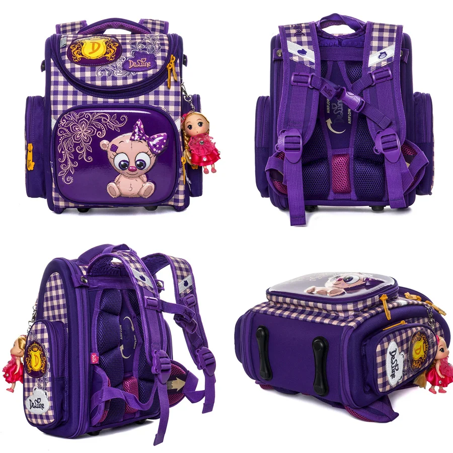 Delune New Folding School Bags For Girls Boy Cat Pattern Backpack Cartoon Children Orthopedic Backpacks Primary Mochila Infantil