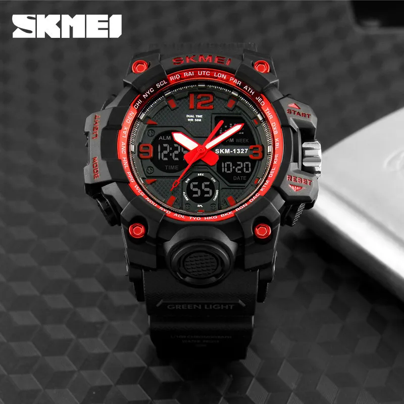 

SKMEI Men Fashion Causal Sport Watch Dual Display Watches Men Student 2 Time Alarm Calendar Waterproof Shockproof Wristwatches