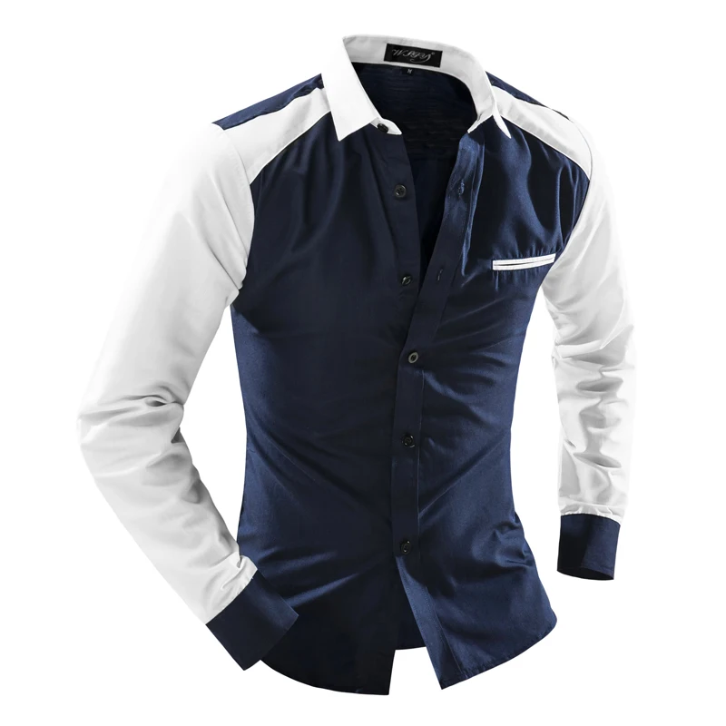 Платье 2018 Для мужчин s Slim Fit Chemise Homme классический шить тенденция торговли футболка
