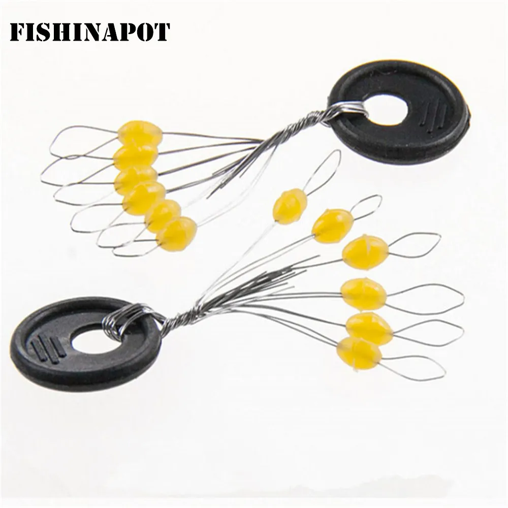 Fishinapot 60 قطعة/الوحدة 10 مجموعة الأصفر المطاط سدادة الصيد خط ل 2.5 #-5 # المقاومة الفاصوليا مساحة الصيد معدات معالجة